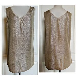 Ann Taylor Women's Tank Top Metallic Gold Textured Lightweight Blouse Holiday L